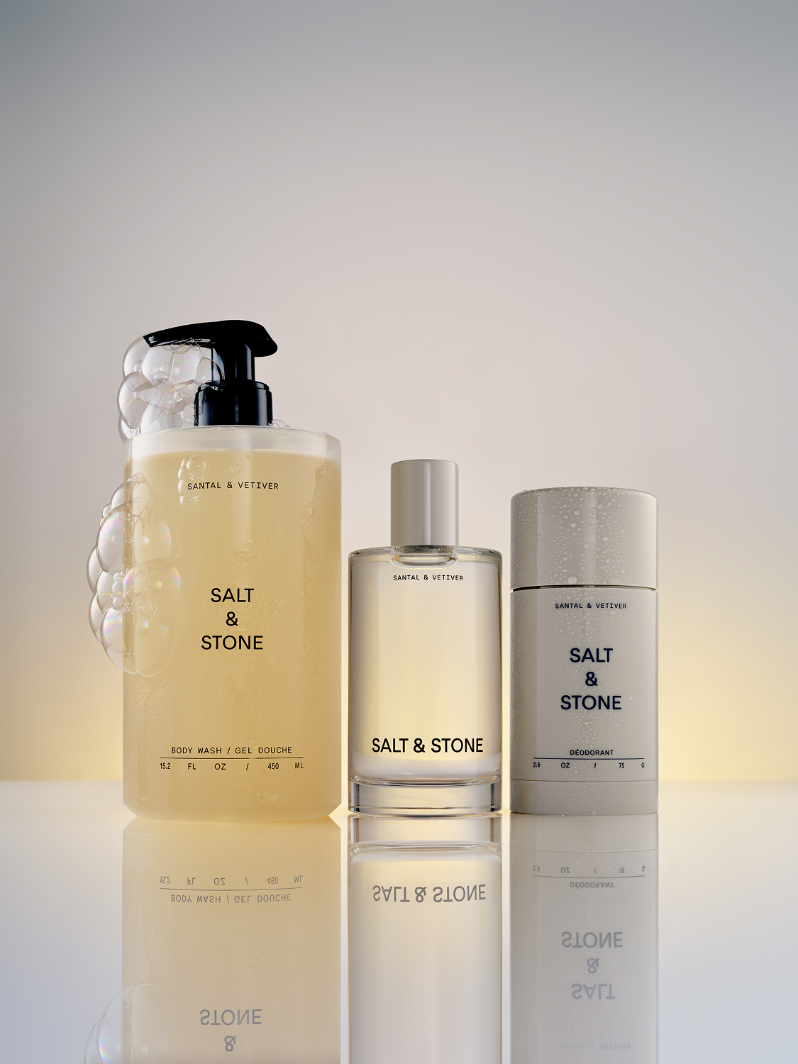 Salt & Stone Santal and Vetiver body wash, fragrance and deodorant
